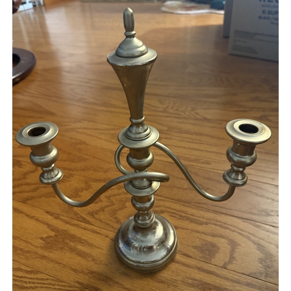 Vintage Silver Plated 2-Arm Metal Candelabra Candle Holder Japan Marked 14x10in - Picture 7 of 7